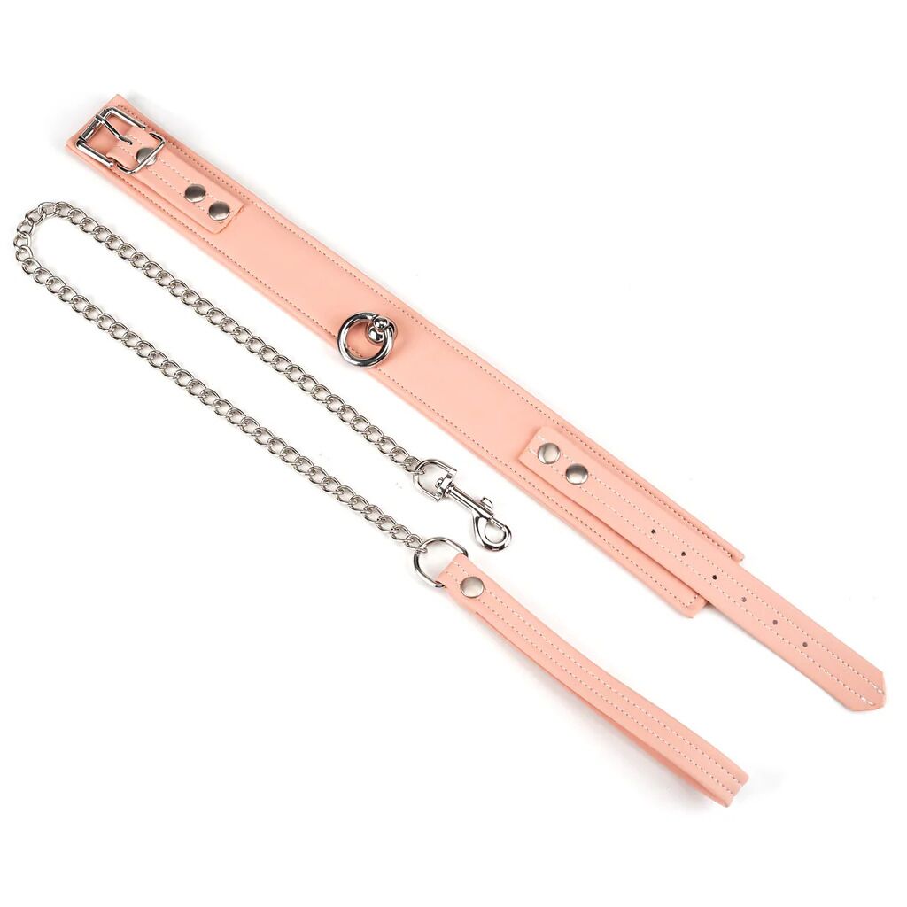 Нашийник з повідцем Liebe Seele Dark Candy Pink Collar with Leash, повідець на карабіні
