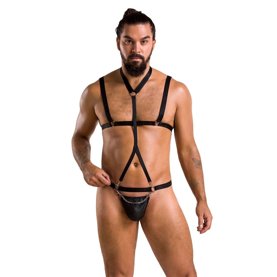 Комплект чоловічої білизни зі стреп Passion 039 SET ANDREW S/M Black, стринги, шлейки