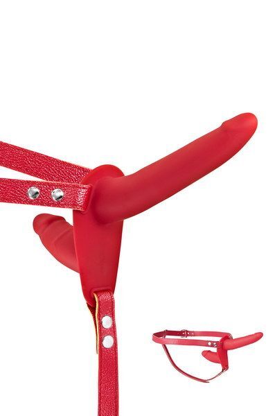 Подвійний страпон Fetish Tentation Strap-On with Double Dildo Red (м'яте паковання!!!)