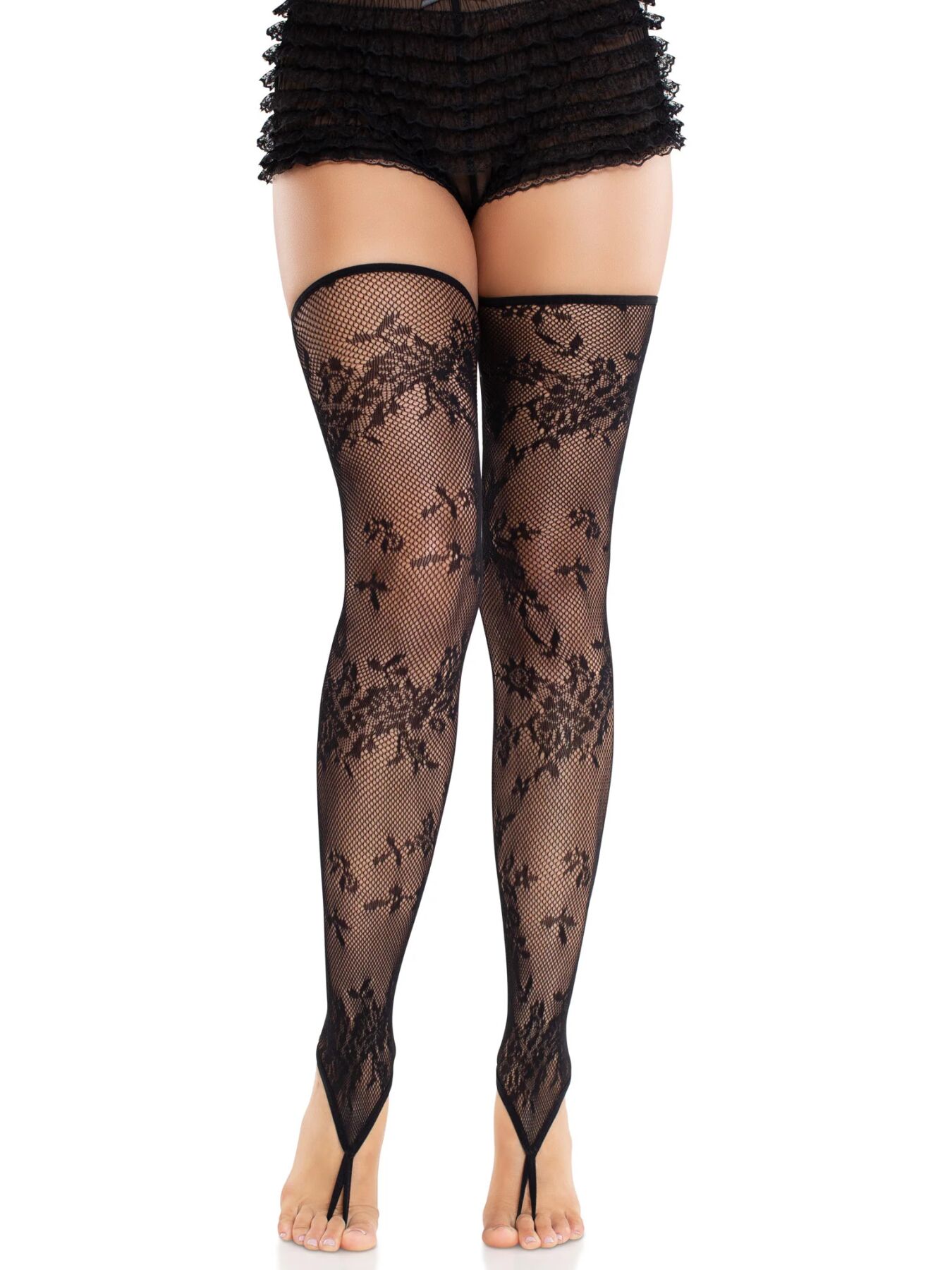 Панчохи Leg Avenue Floral Net Toe Loop Footless Thigh Highs One Size