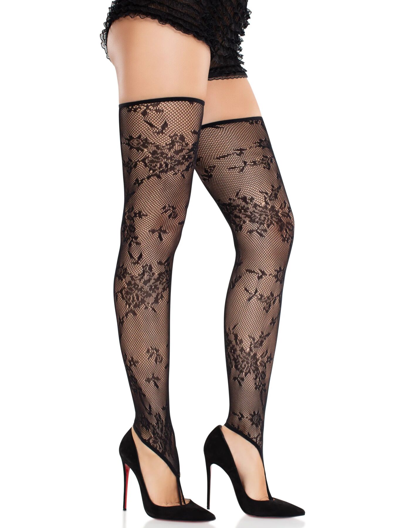 Панчохи Leg Avenue Floral Net Toe Loop Footless Thigh Highs One Size