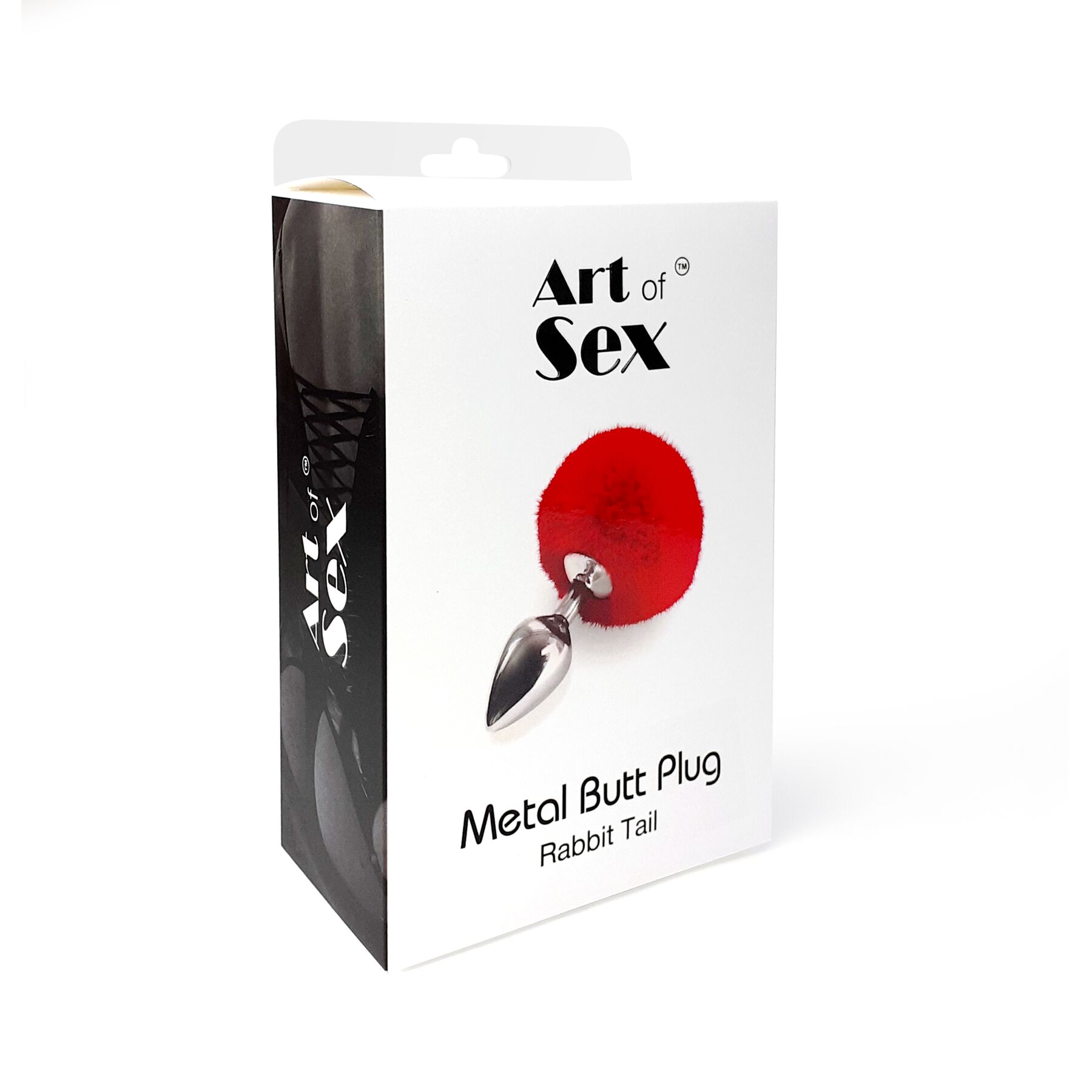 Металева анальна пробка М Art of Sex - Metal Butt plug Rabbit Tail Red, діаметр 3,4 см