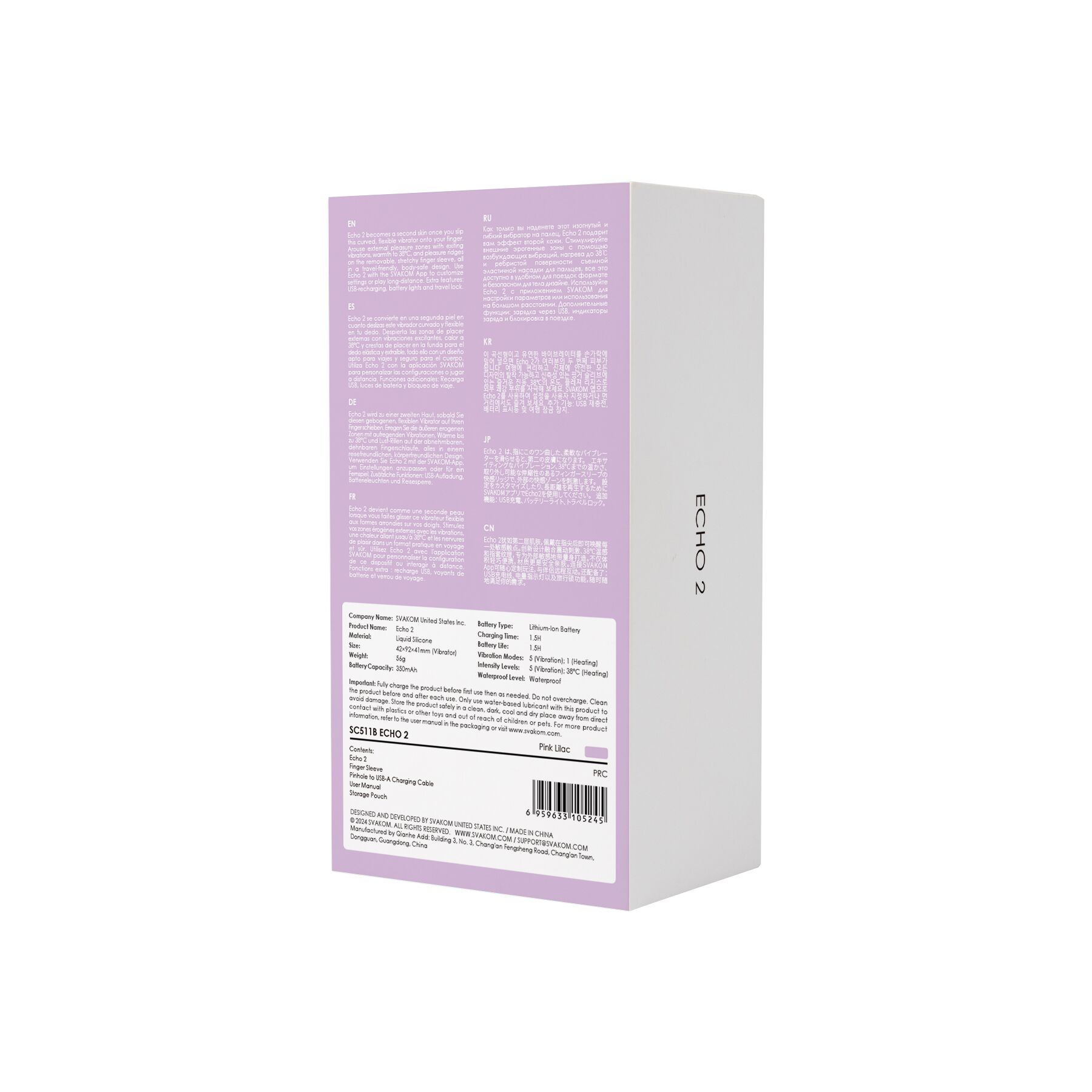 Смарт-вібратор для клітора Svakom Echo 2 Pink Lilac, підігрів до 38 °C, знімна насадка на палець