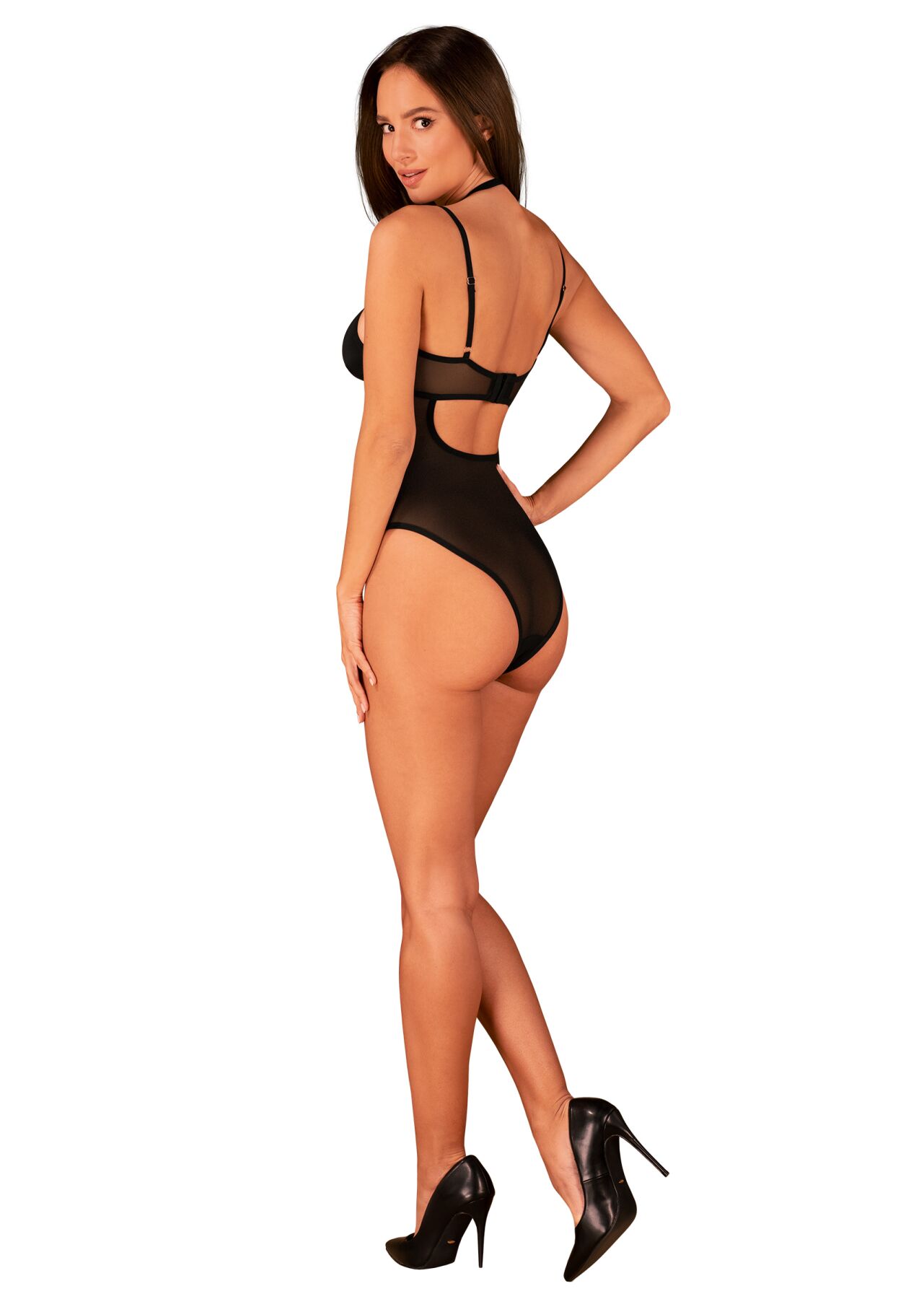 Прозоре боді Obsessive Selinne teddy M/L Black, дрібна сітка, подвійні бретелі