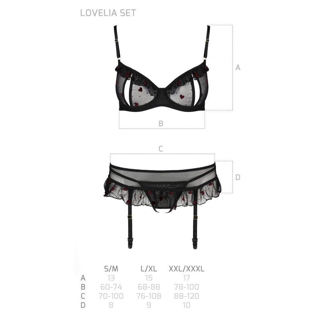 Сексуальний комплект з поясом для панчіх Passion LOVELIA SET XXL/XXXL, black