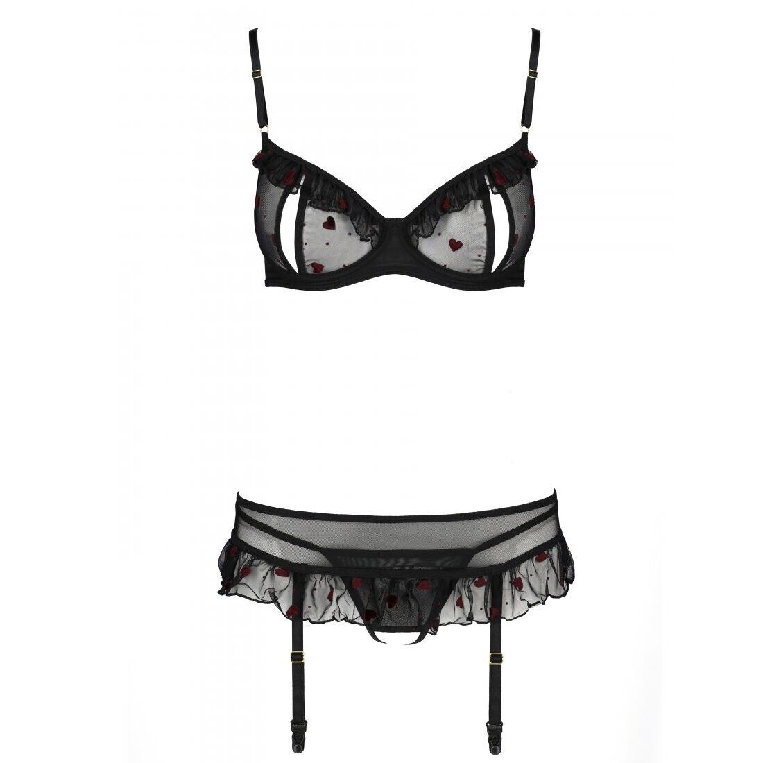 Сексуальний комплект з поясом для панчіх Passion LOVELIA SET XXL/XXXL, black