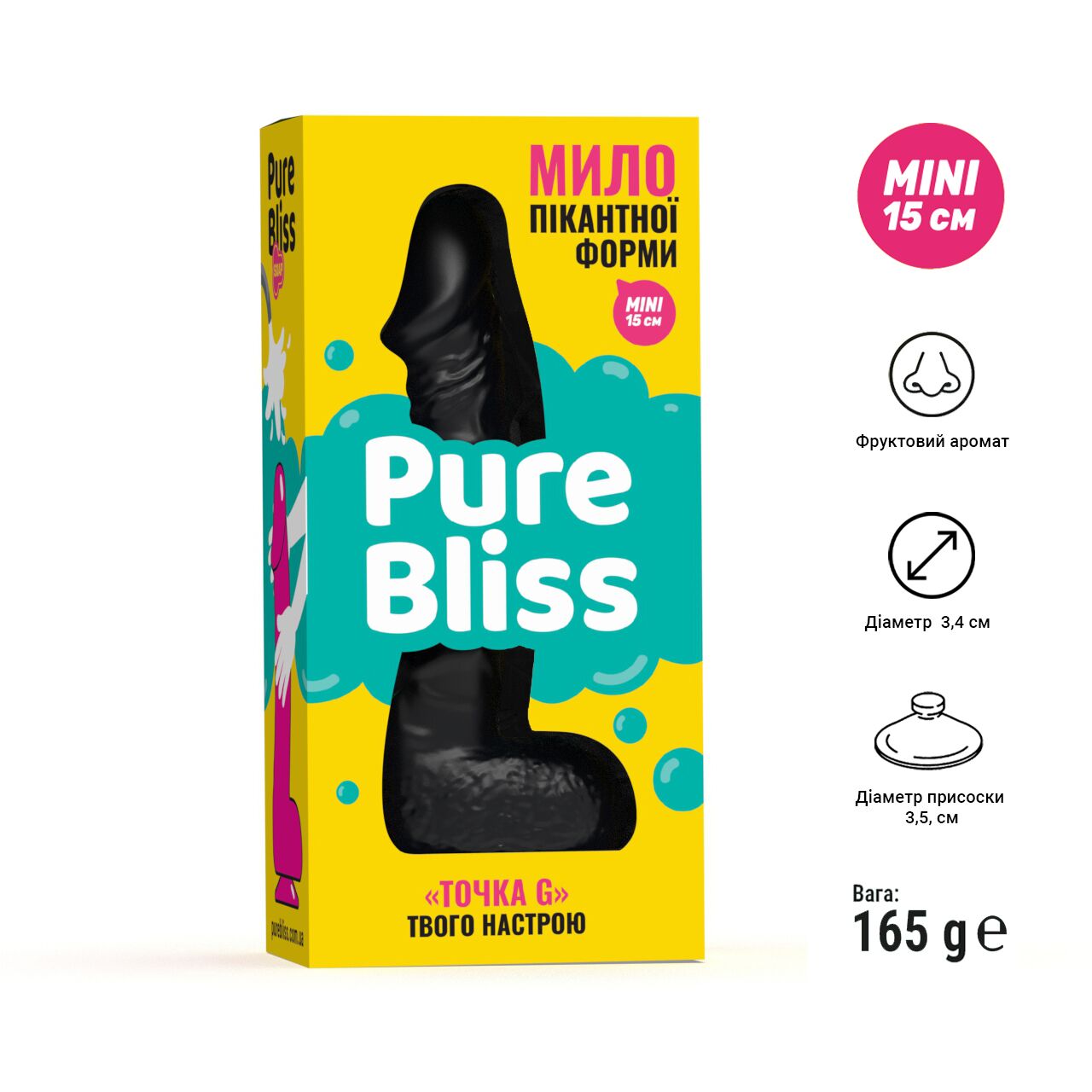 Мило у формі пеніса Pure Bliss MINI Black, крафтове мило-член, натуральне