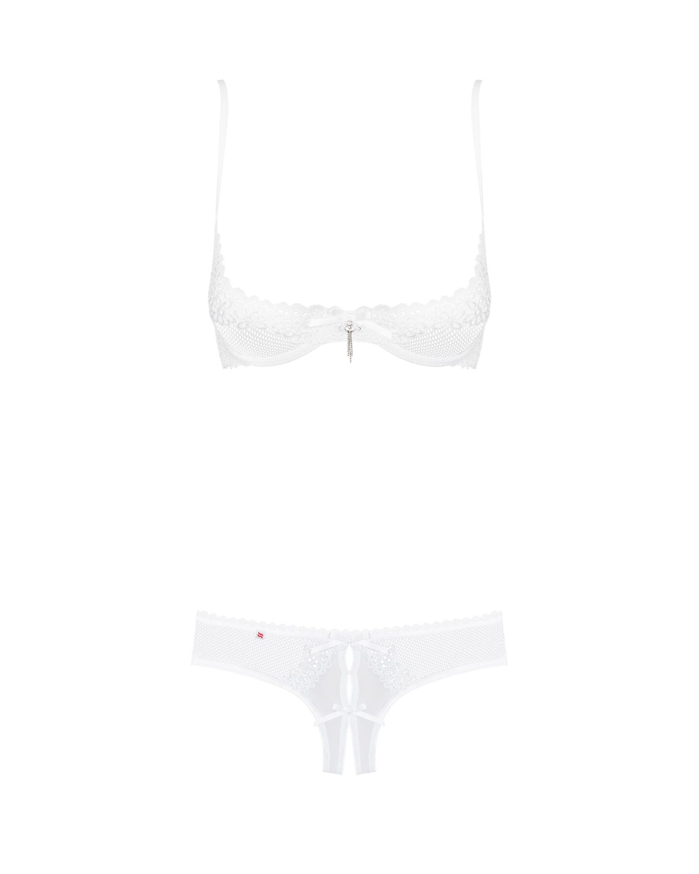 Еротичний комплект з бюстгальтером-получашкою Obsessive Alabastra S/M, білий, трусики з доступом