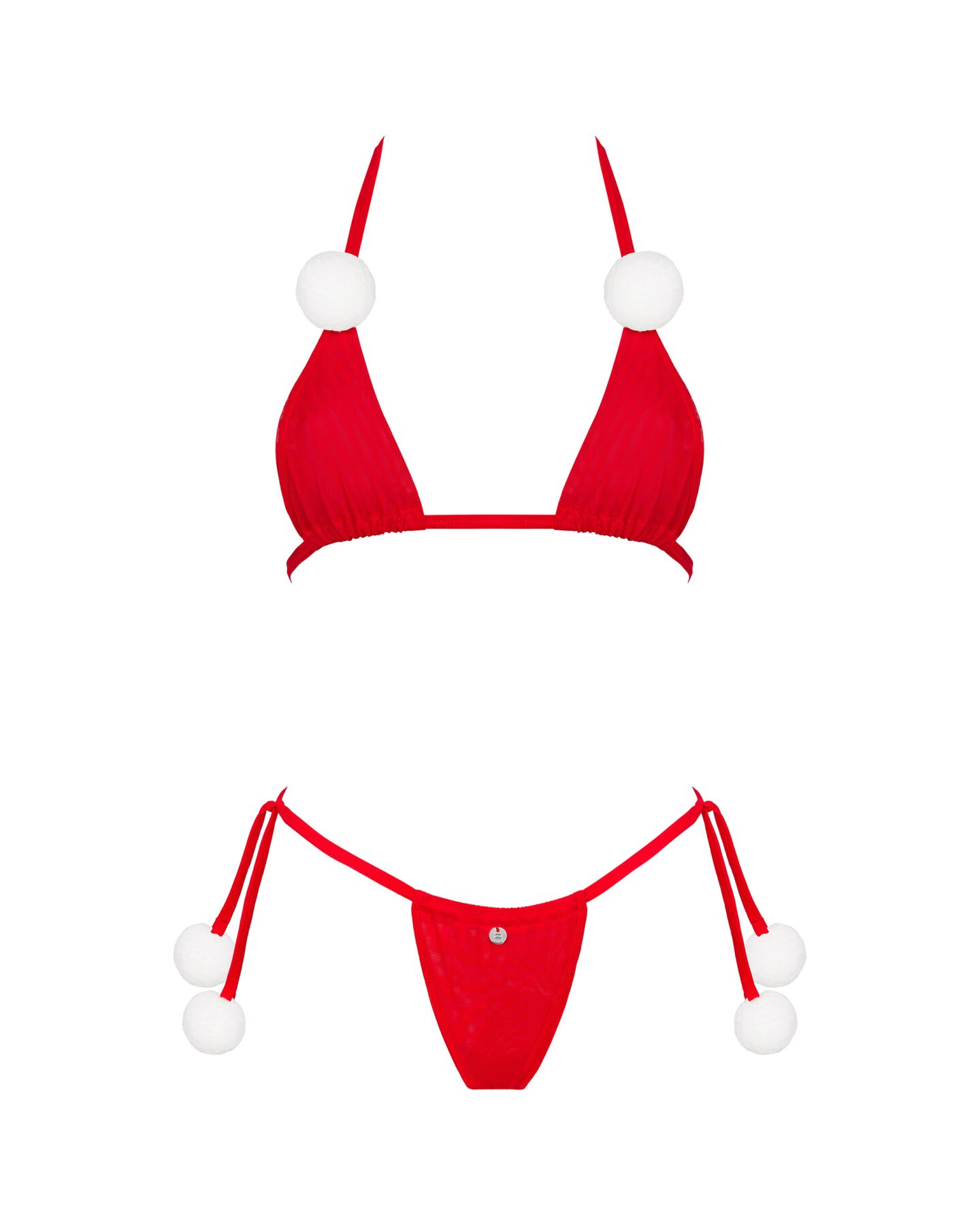 Новорічний комплект білизни з помпонами Obsessive Bobble Girl, червоний