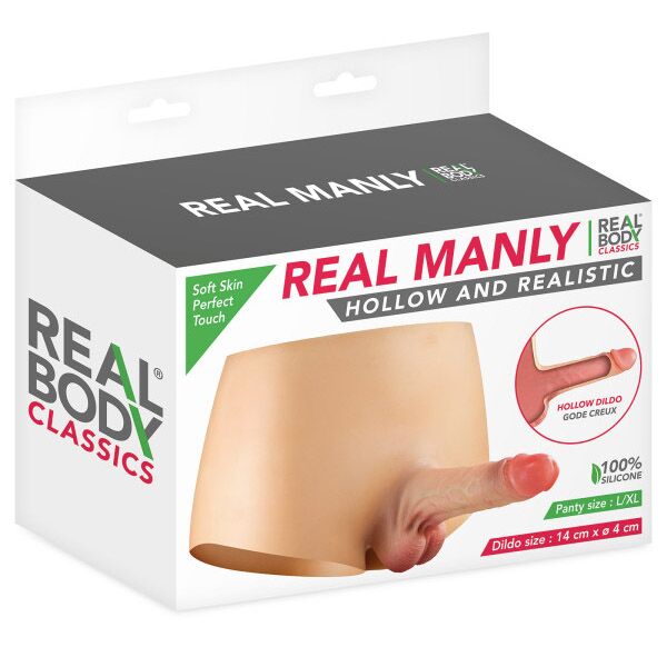 Силіконові трусики з порожнистим фалоімітатором Real Body Real Manly Hollow, L/XL, для нього