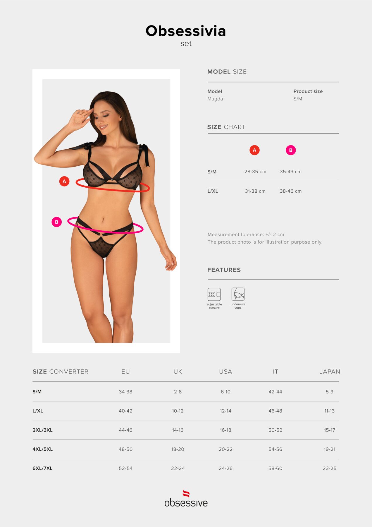 Напівпрозорий еротичний комплект Obsessive Obsessivia 2-pcs set black L/XL, бюстгальтер та трусики