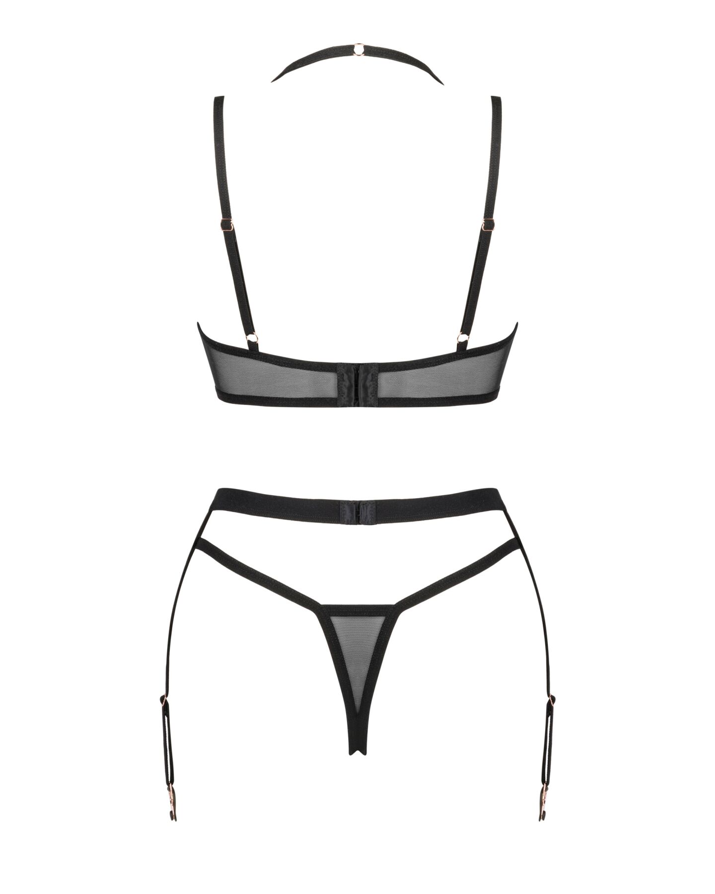 Комплект білизни Obsessive Selinne 3-pcs set XS/S Black, бюстгальтер, стрінги пояс для панчіх