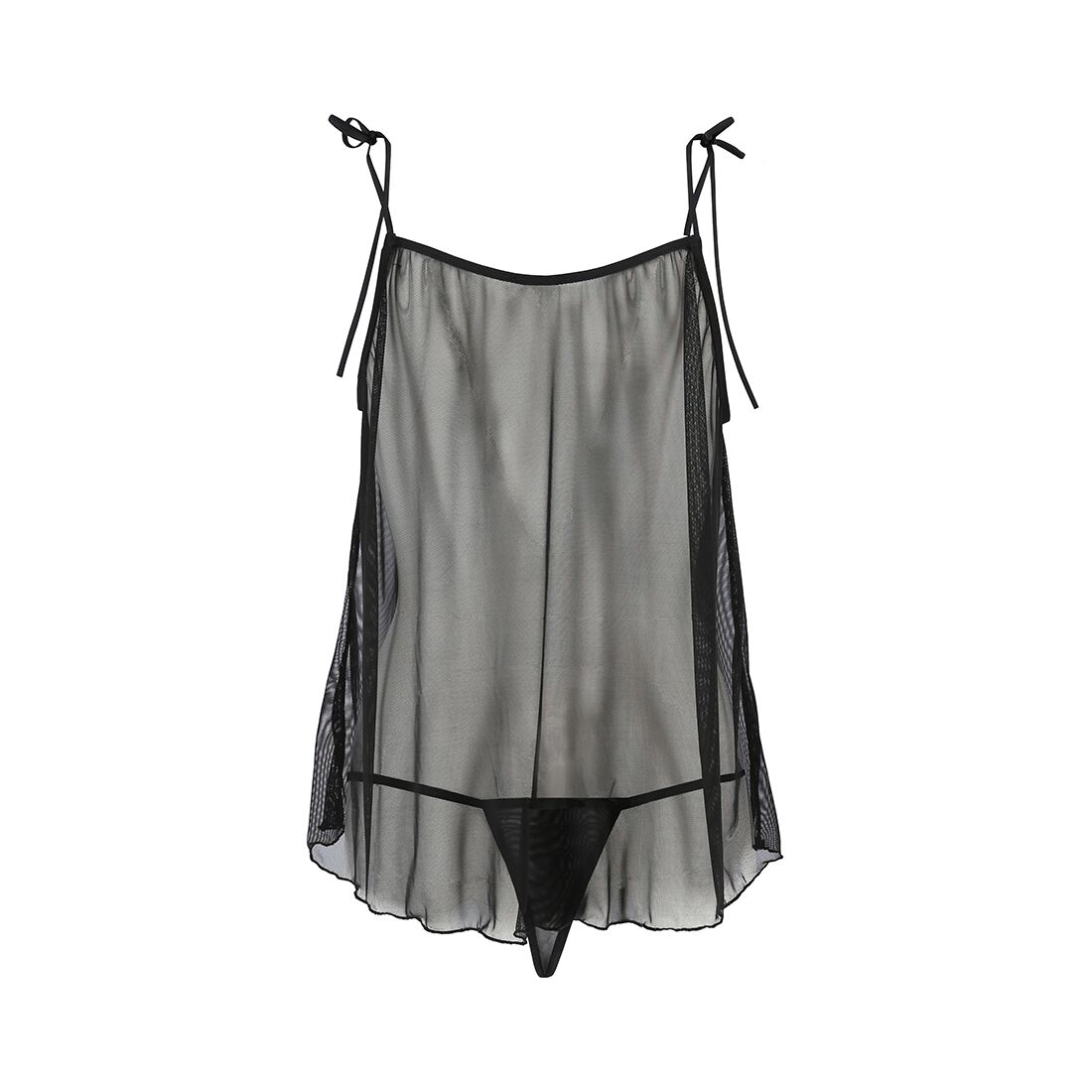 Сорочка прозора бебі-дол Passion MELANIA CHEMISE XXL/XXXL, black, трусики, на тонких бретелях
