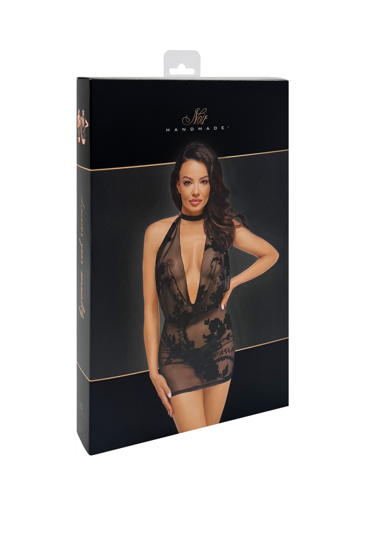 Сукня Noir Handmade F313 Mythos, XXL, black, прозора, міні, відкрита спина, декор зі стразів