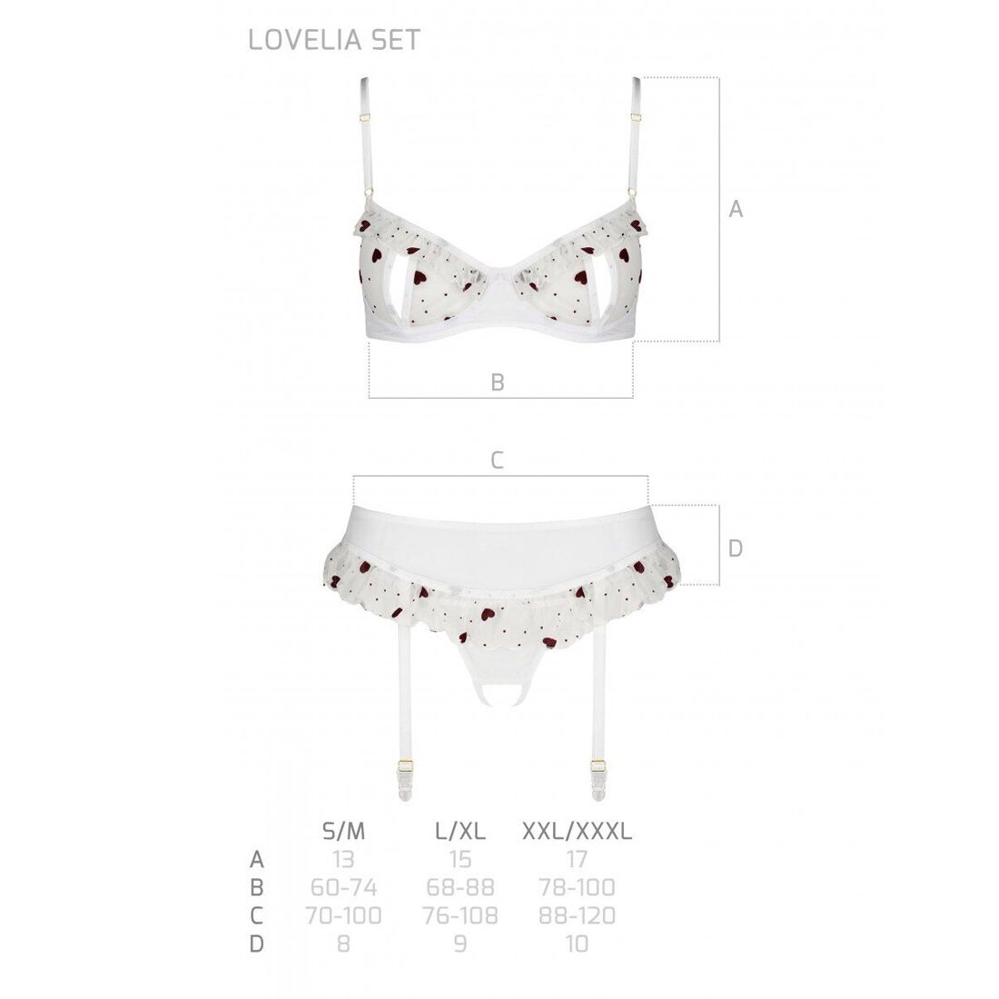Сексуальний комплект з поясом для панчіх Passion LOVELIA SET XXL/XXXL, white