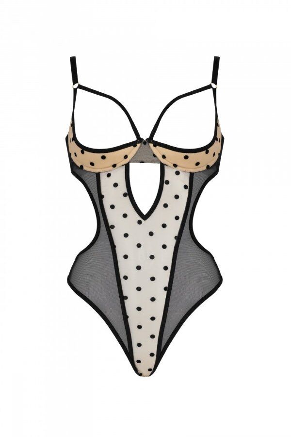 Еротичне боді Passion MARINA BODY, L/XL, beige, з відкритими чашками