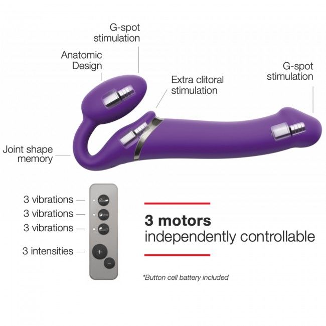 Безремінний страпон з вібрацією Strap-On-Me Vibrating Violet L, діам. 4,2 см, пульт ДК, регульований