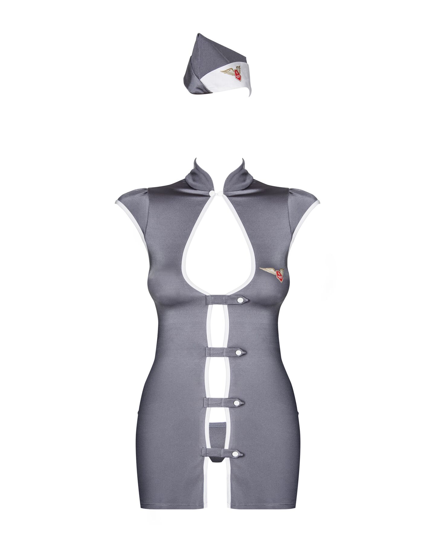 Еротичний костюм стюардеси Obsessive Stewardess 3 pcs grey L/XL, сірий, сукня, стрінги, пілотка