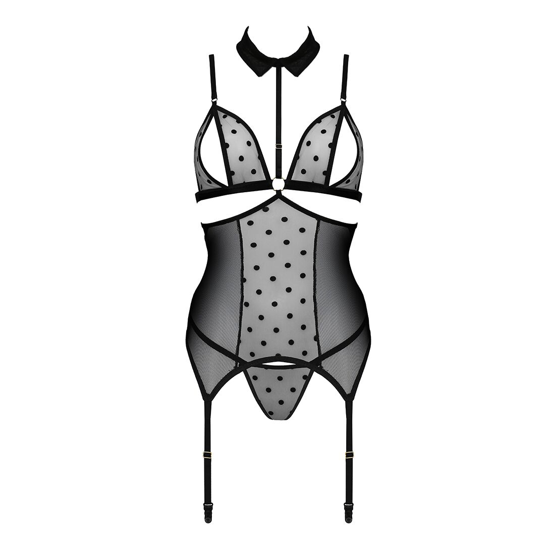 Корсет з відкритими грудьми Passion DOMINICA CORSET S/M black, пажі для панчіх, стрінги