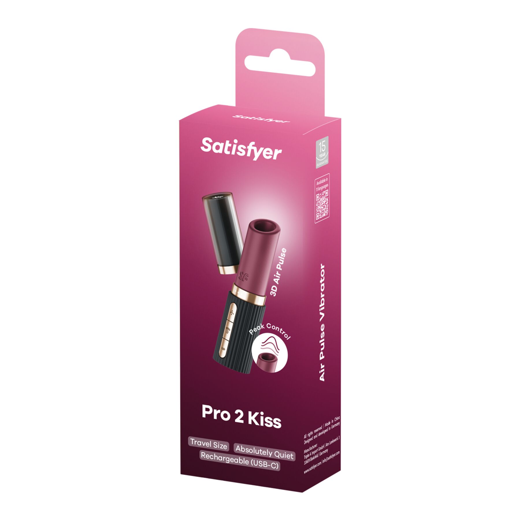 Вакуумний стимулятор Satisfyer Pro 2 Kiss, магнітна технологія 3D Air Pulse, 30 режимів, кришечка