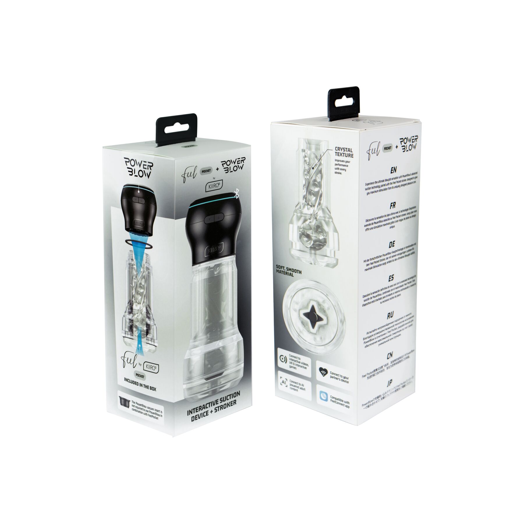 Мастурбатор Kiiroo Feel Pocket Crystal зі всмоктувальною інтерактивною насадкою PowerBlow Combo Set