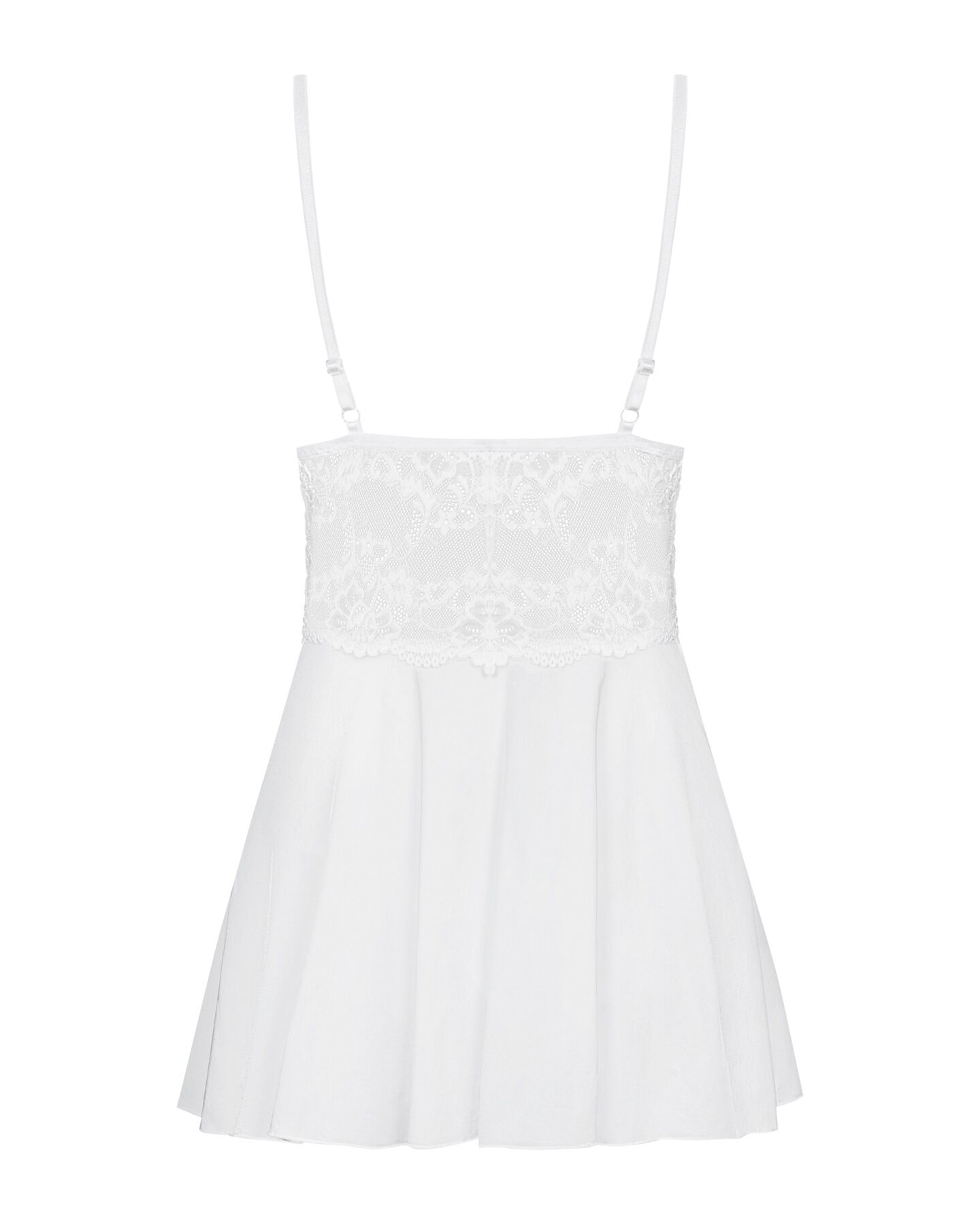 Сатиновий пеньюар із мереживом Obsessive 810-BAB-2 babydoll & thong S/M, білий, пеньюар, танга