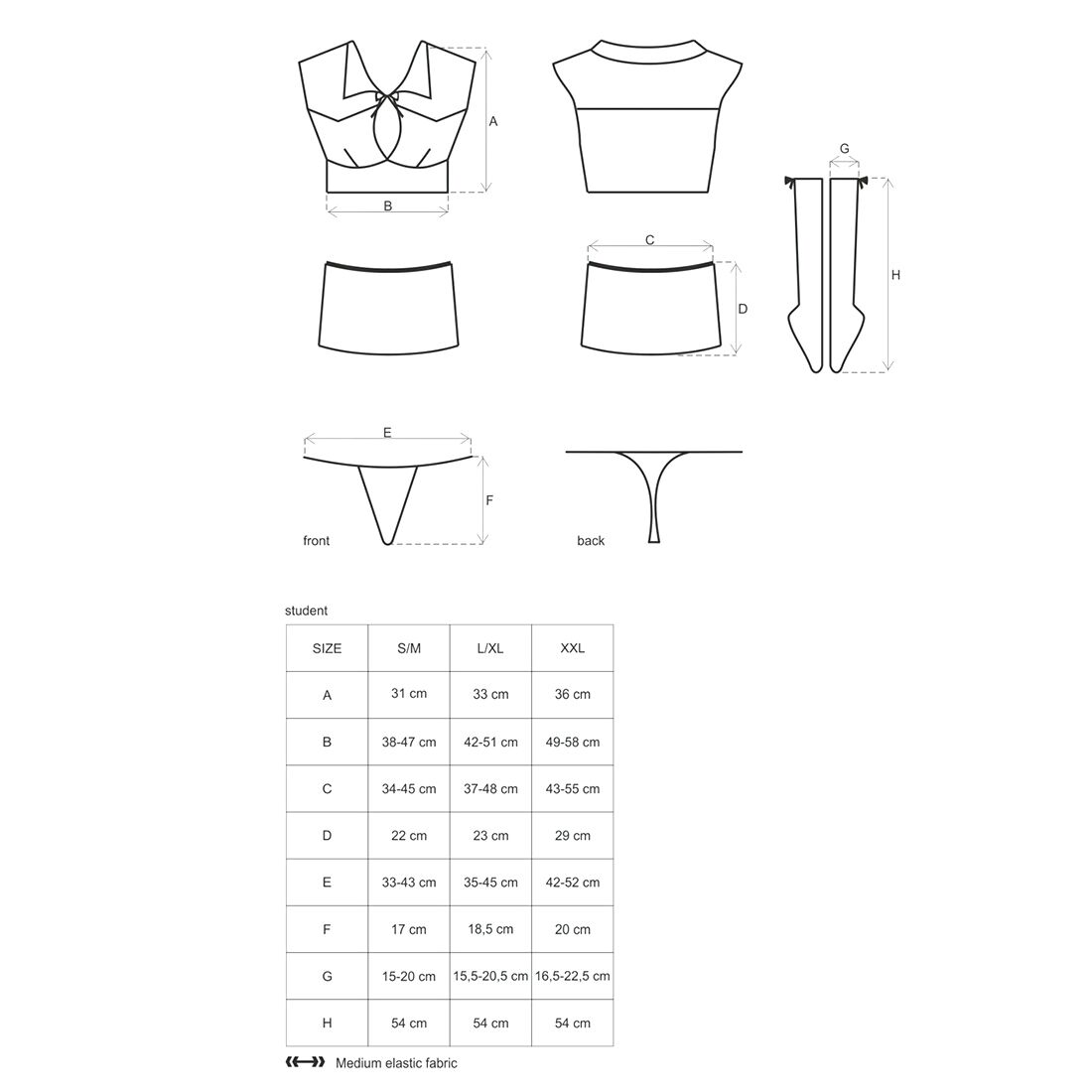 Еротичний костюм студентки Obsessive Student 4 pcs costume L/XL, топ, спідниця, стринги, гольфи