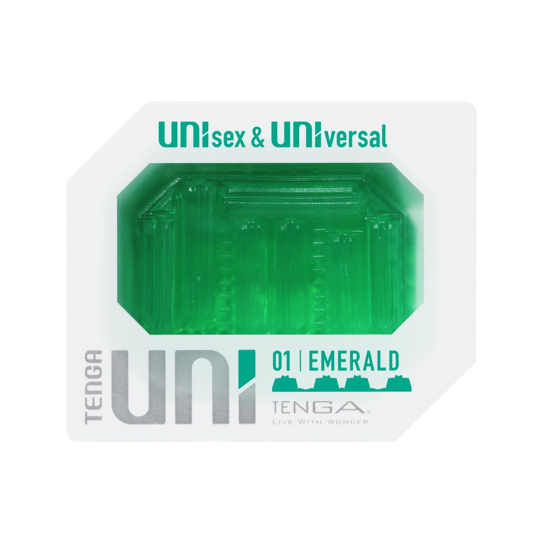 Унісекс-стимулятор Tenga UNI Emerald, зелений, з геометричним рельєфом, лубрикант у комплекті