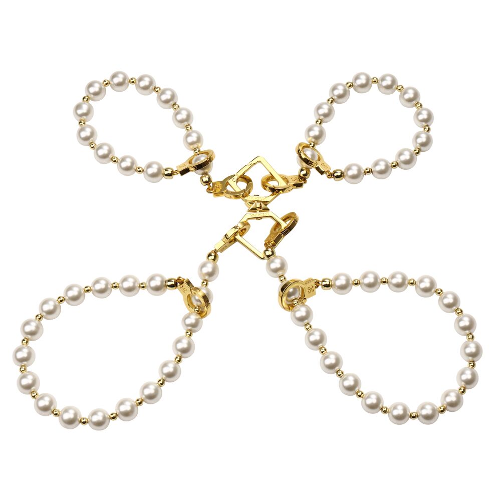 Перлинний набір для фіксації LOCKINK Pearl Bondage & Restraint Set, наручники, поножі, повідець