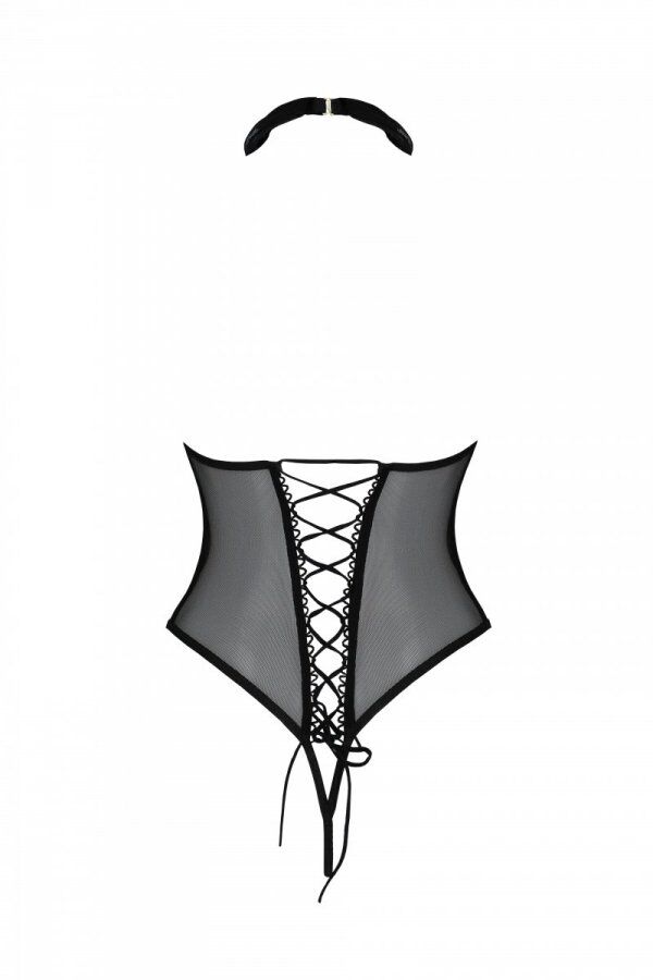 Еротичне боді Passion TRISHA BODY, L/XL, black, з відкритими чашками