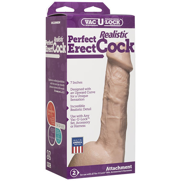 Фалоімітатор Doc Johnson - 7 Inch Perfect Erect Cock, велика головка, Vac-U-Lock