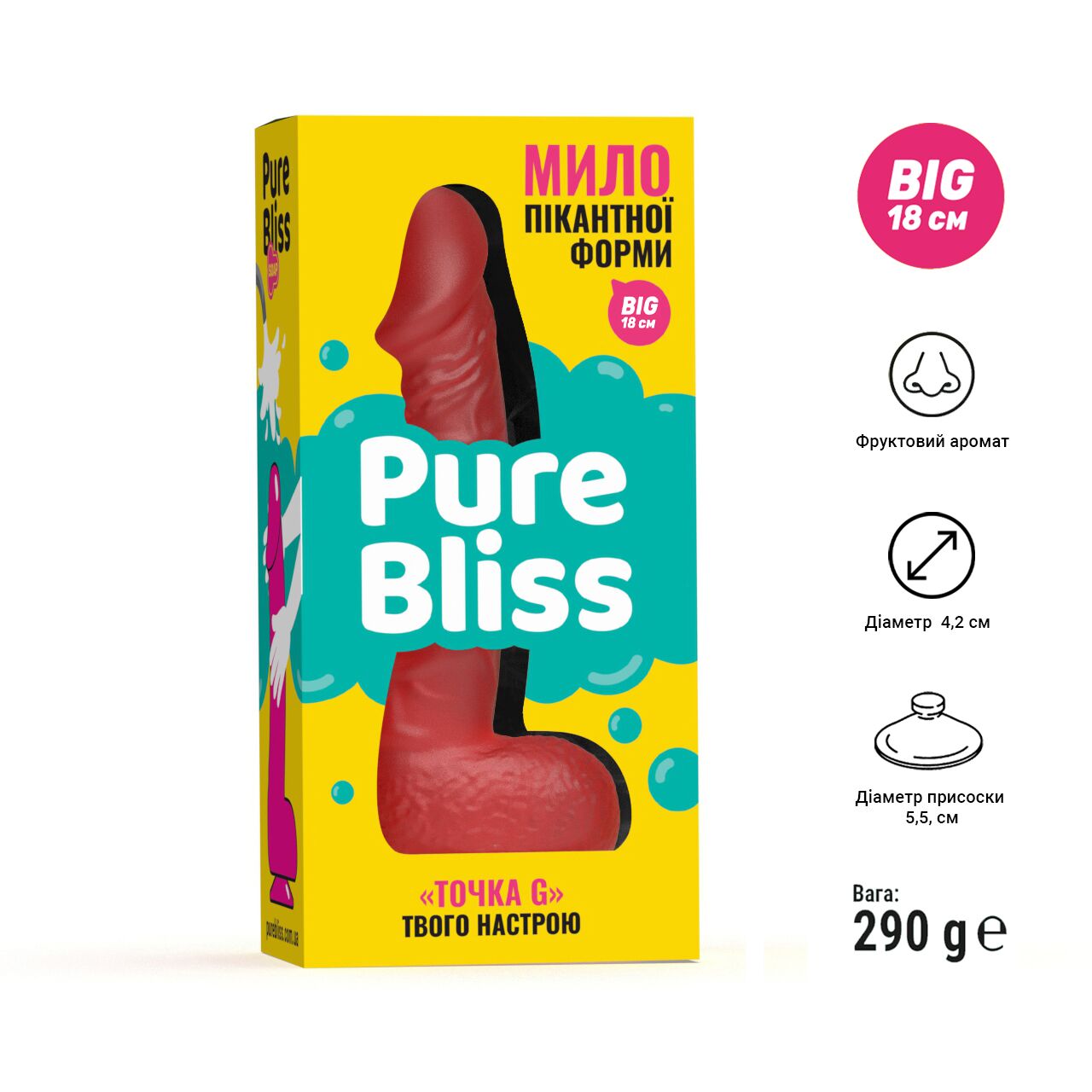 Мило у формі пеніса Pure Bliss BIG Red, крафтове мило-член, натуральне