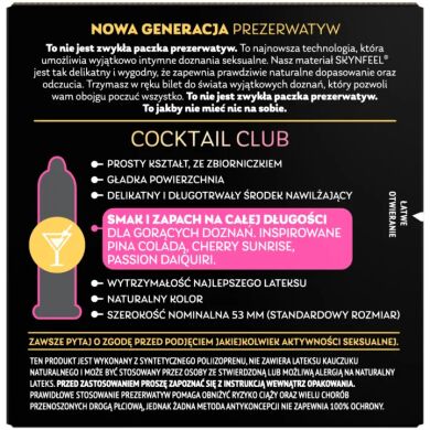Презервативи SKYN Cocktail Club 3 шт, смаки Pina Colada, Cherry Sunrise та Passion Daiquiri
