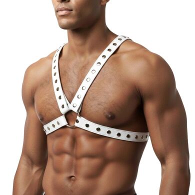 Чоловіча портупея Art of Sex - Spartacus, екошкіра, колір білий, розмір L-2XL, Белый