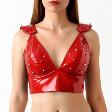 Лакований вініловий ліф з шипами Art of Sex - Mistress, червоний, розмір S, Красный