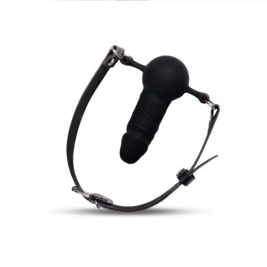 Кляп силиконовый с фаллоимитатором Art of Sex - Phallus, натуральная кожа, черный, Черный