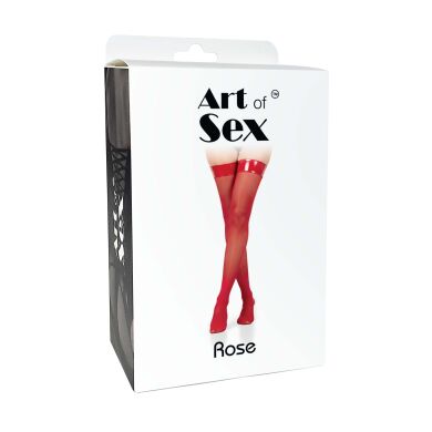 Чулки в мелкую сетку с лакированной коронкой Art of Sex - Rose, цвет красный, L, Красный